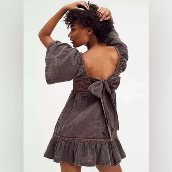 NWT Free People Easy To Love Bubble Mini Dress size medium color expresso beans - Picture 12 of 12